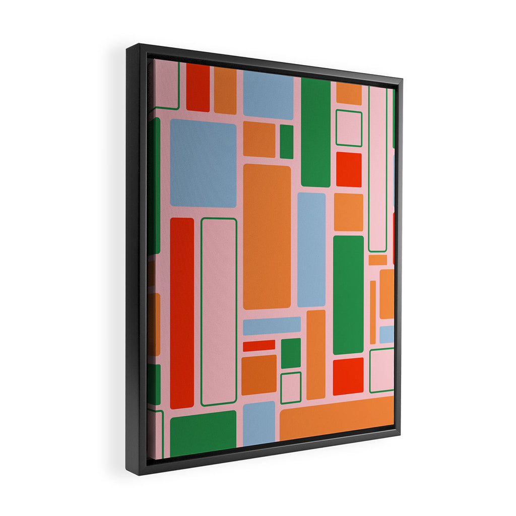 Geometric Modulus Retro Contemporary Pattern Pink Light Blue Orange Green Framed Canvas Print Gallery Image 2