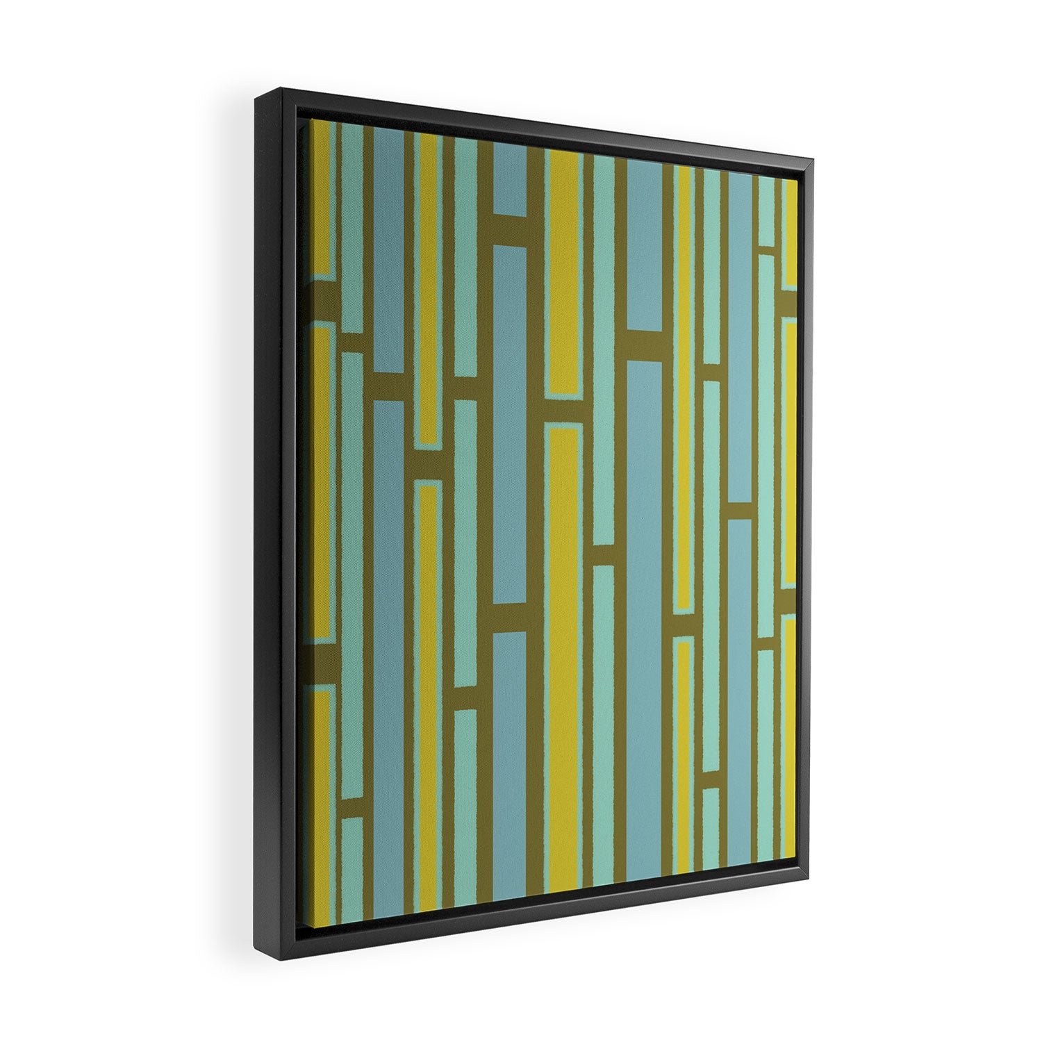 Geometric Portal 1 in Chartreuse Olive Blue Framed Canvas Print Gallery Image 2