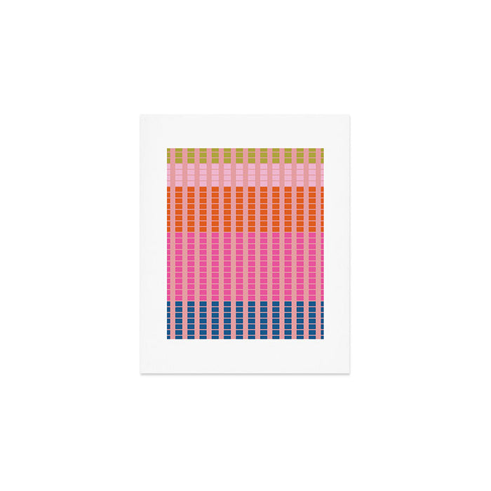 Geometric Stacked Stripes Vertical Multicolor Pattern in Pink Orange Blue Art Print Gallery Image 1