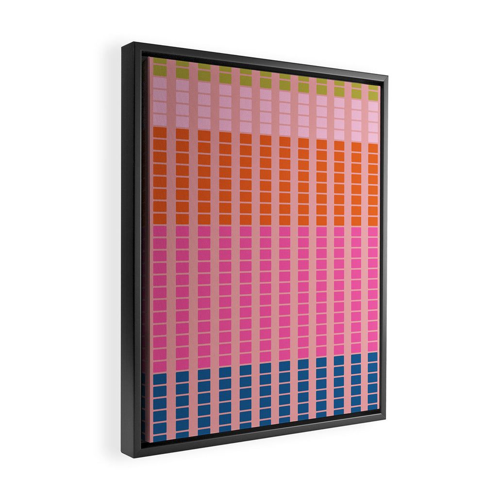 Geometric Stacked Stripes Vertical Multicolor Pattern in Pink Orange Blue Framed Canvas Print Gallery Image 2