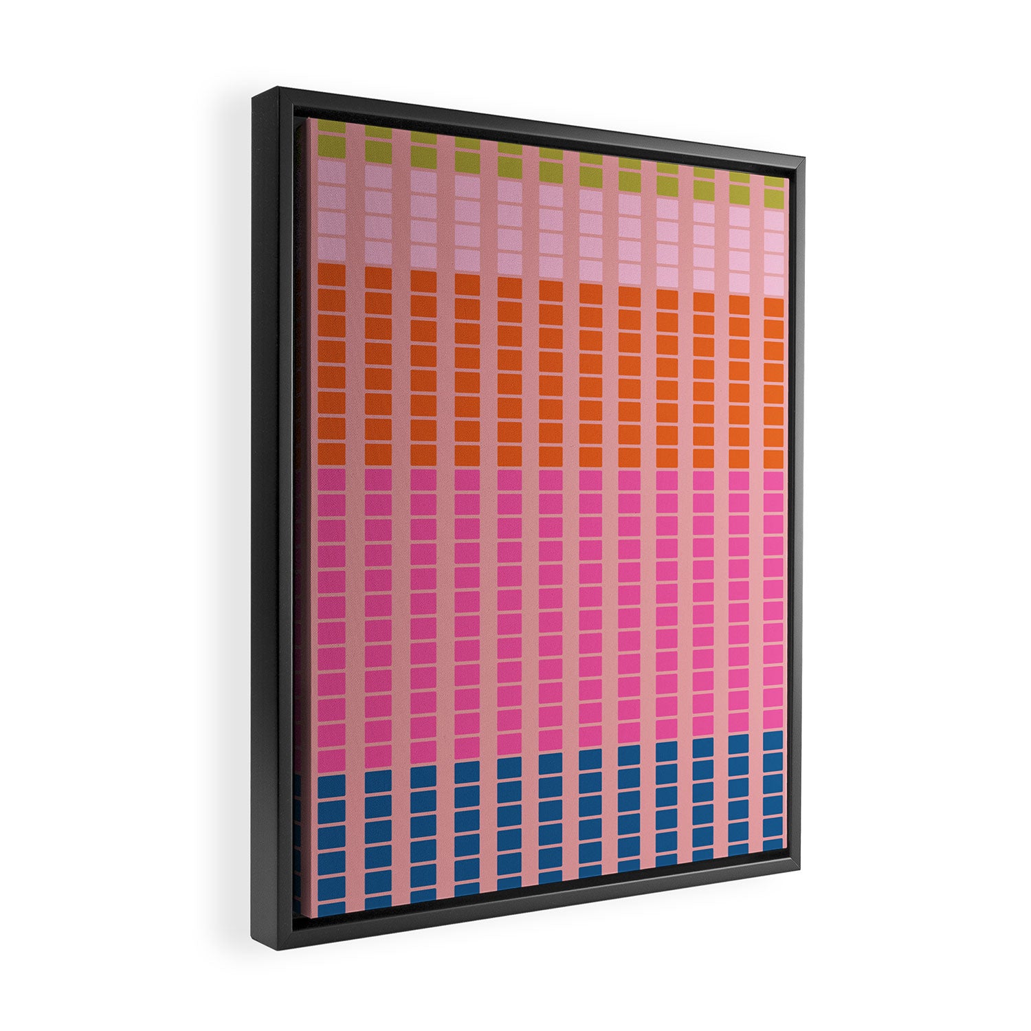 Geometric Stacked Stripes Vertical Multicolor Pattern in Pink Orange Blue Framed Canvas Print Gallery Image 2
