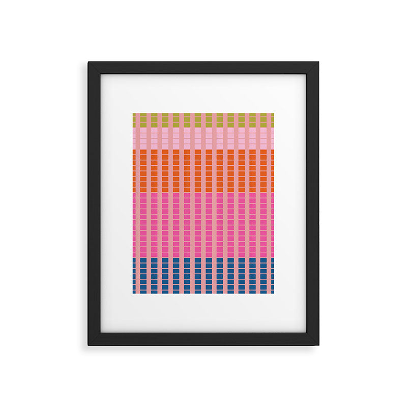 Geometric Stacked Stripes Vertical Multicolor Pattern in Pink Orange Blue Framed Art Print Gallery Image 6