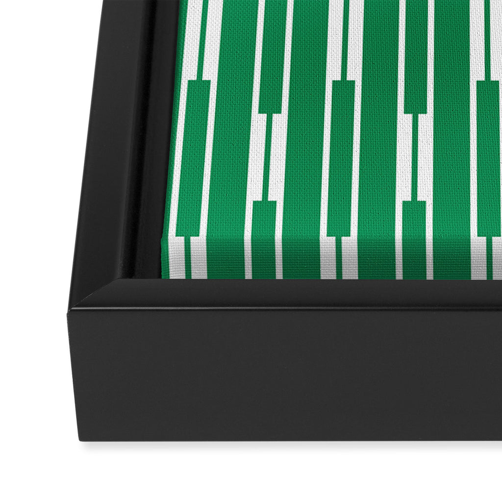 Geometric Striped Geo Chain Vertical Pattern in Kelly Green and White Framed Canvas Print Gallery Image 3