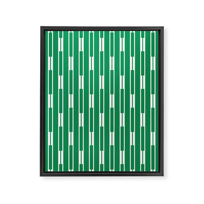 Geometric Striped Geo Chain Vertical Pattern in Kelly Green and White Framed Canvas Print Gallery Image 8
