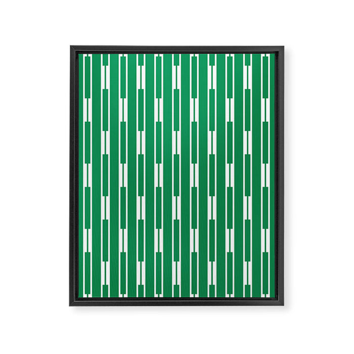 Geometric Striped Geo Chain Vertical Pattern in Kelly Green and White Framed Canvas Print Gallery Image 1