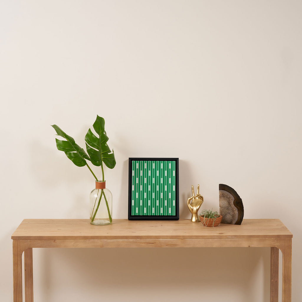 Geometric Striped Geo Chain Vertical Pattern in Kelly Green and White Framed Canvas Print Gallery Image 4