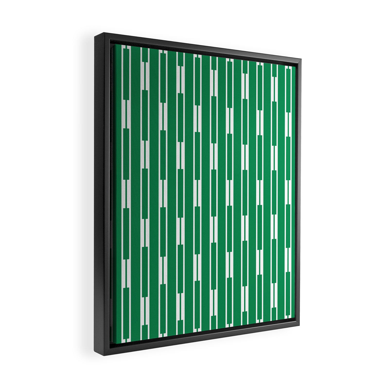 Geometric Striped Geo Chain Vertical Pattern in Kelly Green and White Framed Canvas Print Gallery Image 2