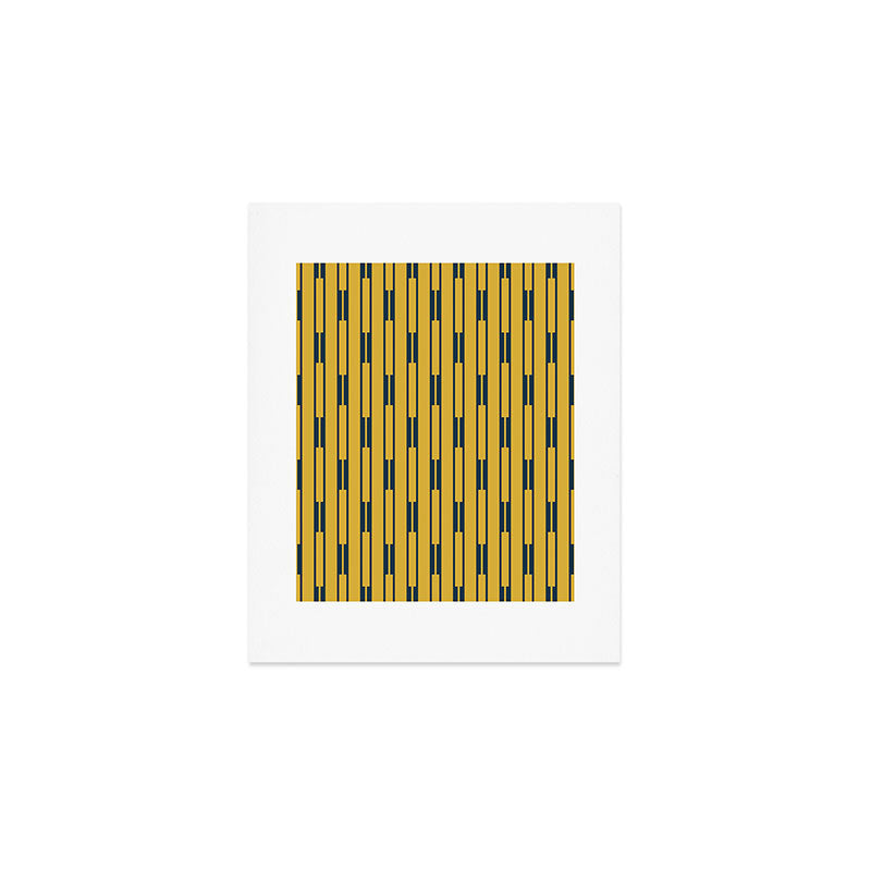 Geometric Striped Geo Chain Vertical Pattern in Light Mustard Yellow and Navy Blue Art Print Gallery Image 1