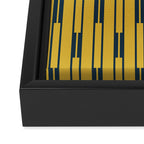 Geometric Striped Geo Chain Vertical Pattern in Light Mustard Yellow and Navy Blue Framed Canvas Print Gallery Image 3