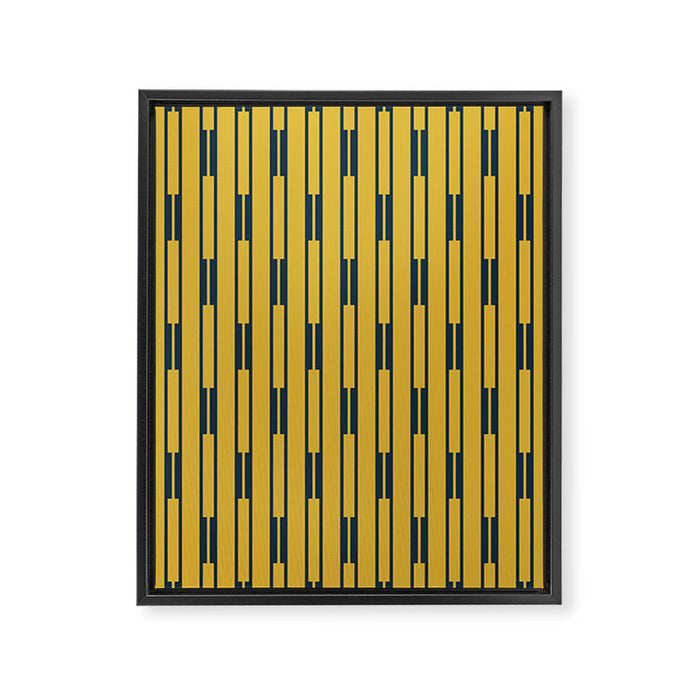 Geometric Striped Geo Chain Vertical Pattern in Light Mustard Yellow and Navy Blue Framed Canvas Print Gallery Image 1
