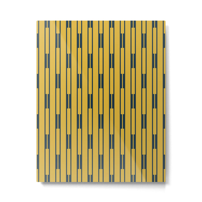 Geometric Striped Geo Chain Vertical Pattern in Light Mustard Yellow and Navy Blue Metal Print Gallery Image 1