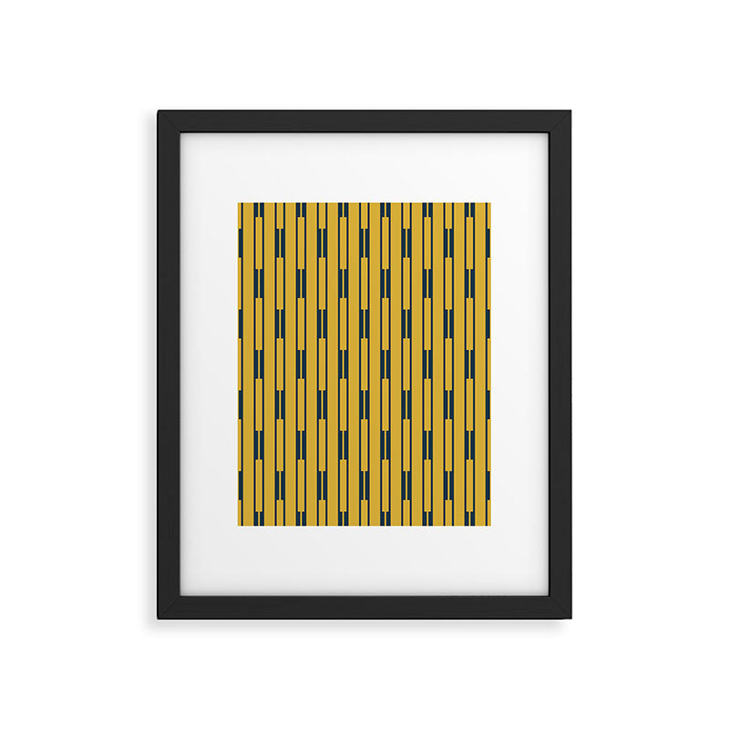 Geometric Striped Geo Chain Vertical Pattern in Light Mustard Yellow and Navy Blue Framed Art Print Gallery Image 6