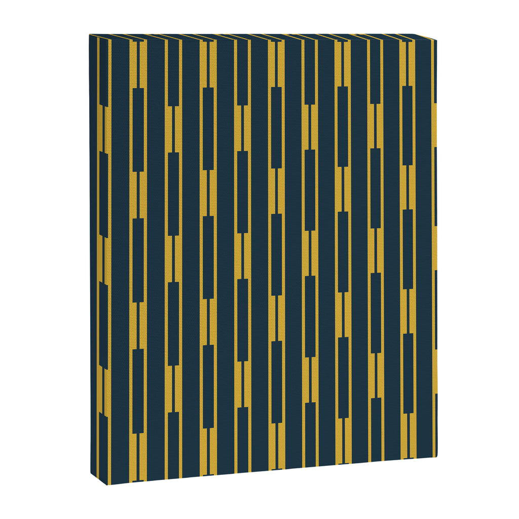 Geometric Striped Geo Chain Vertical Pattern in Navy Blue and Light Mustard Canvas Print Gallery Image 8