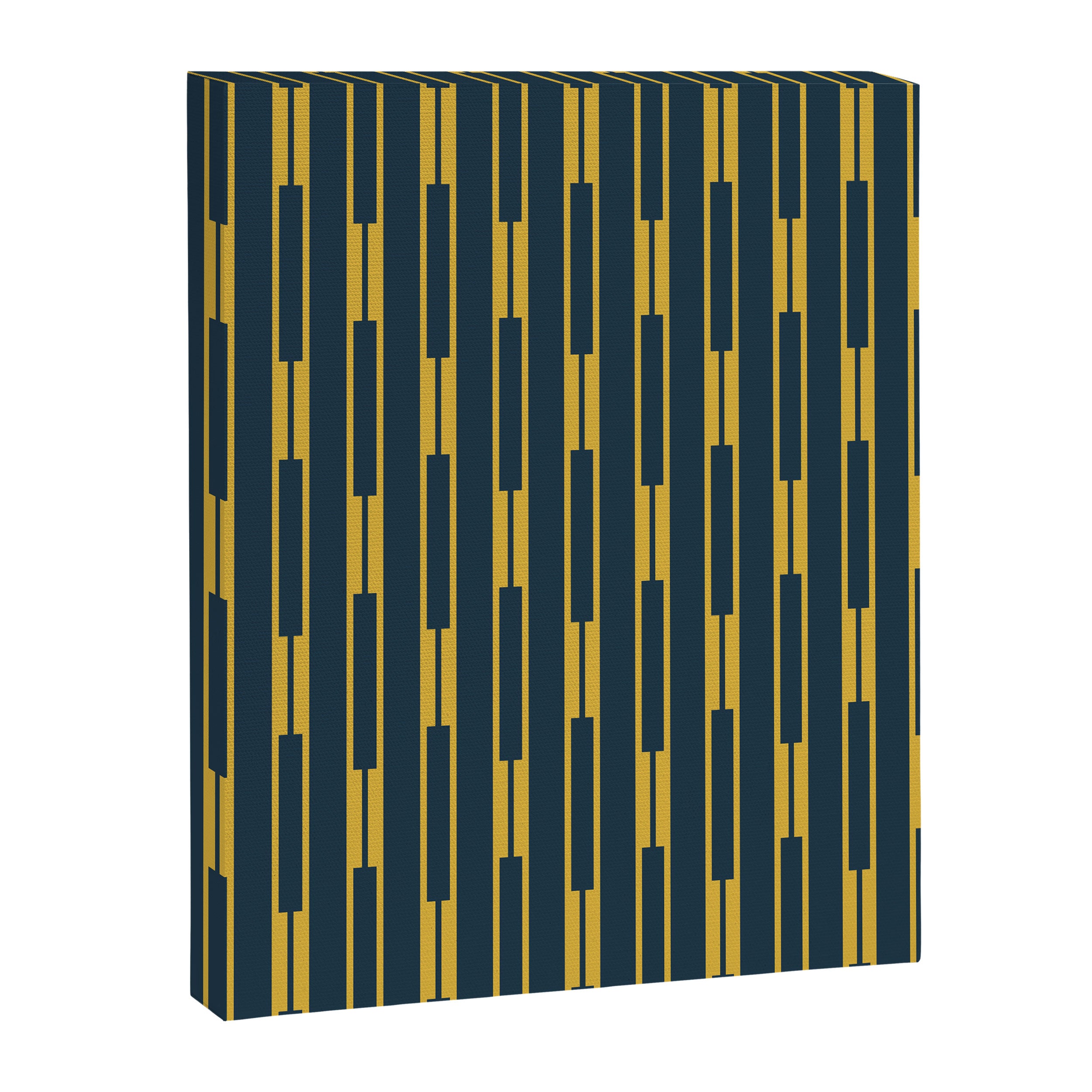 Geometric Striped Geo Chain Vertical Pattern in Navy Blue and Light Mustard Canvas Print Gallery Image 8
