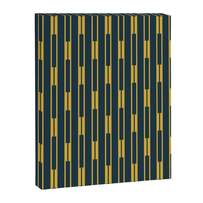 Geometric Striped Geo Chain Vertical Pattern in Navy Blue and Light Mustard Canvas Print Gallery Image 1
