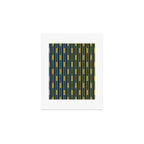 Geometric Striped Geo Chain Vertical Pattern in Navy Blue and Light Mustard Art Print Gallery Image 1