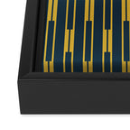 Geometric Striped Geo Chain Vertical Pattern in Navy Blue and Light Mustard Framed Canvas Print Gallery Image 3