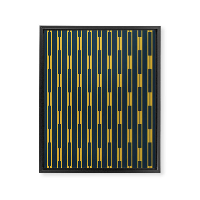 Geometric Striped Geo Chain Vertical Pattern in Navy Blue and Light Mustard Framed Canvas Print Gallery Image 8