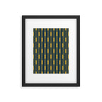 Geometric Striped Geo Chain Vertical Pattern in Navy Blue and Light Mustard Framed Art Print Gallery Image 6