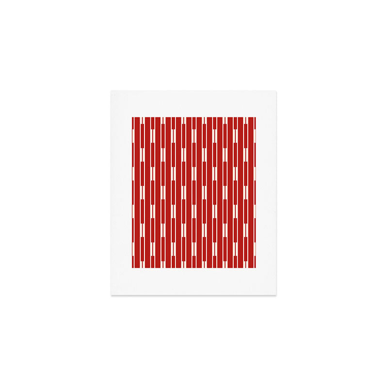 Geometric Striped Geo Chain Vertical Pattern in Red and Cream Art Print Gallery Image 1
