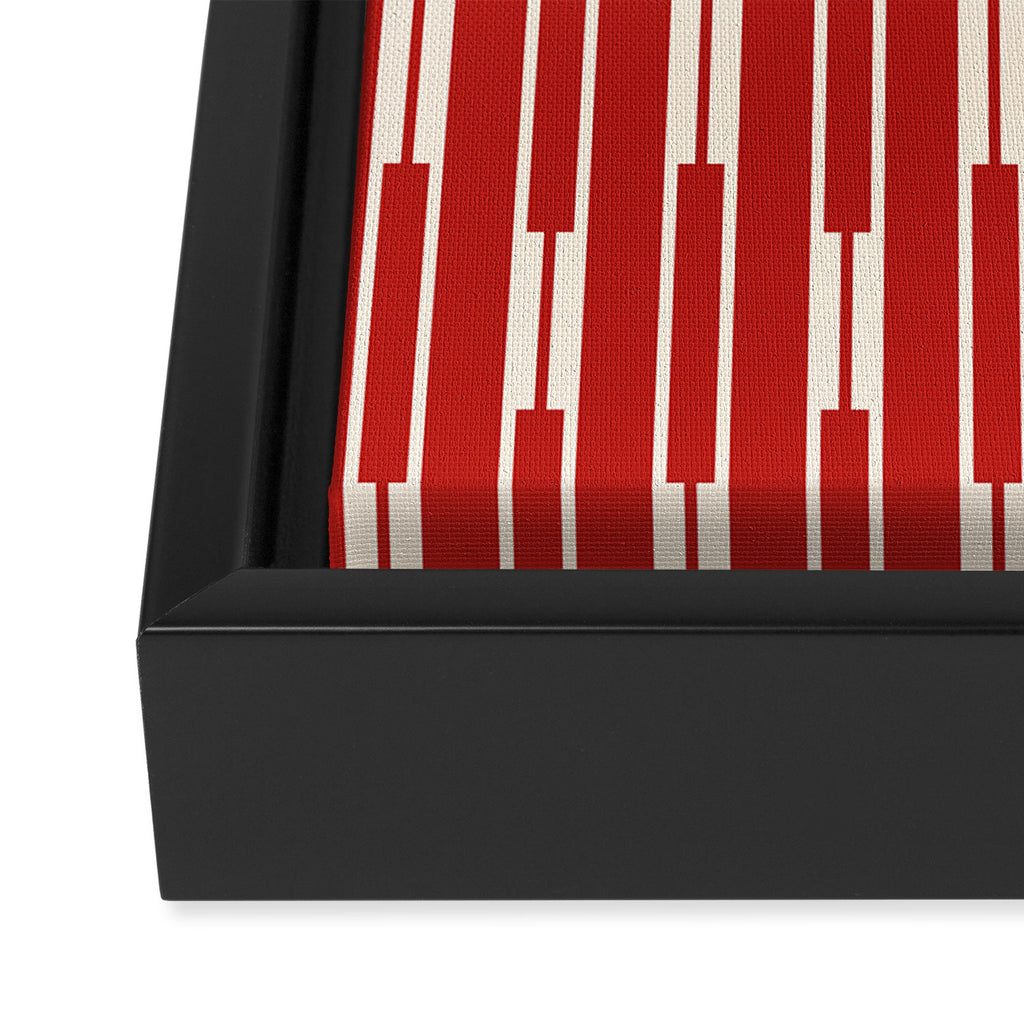 Geometric Striped Geo Chain Vertical Pattern in Red and Cream Framed Canvas Print Gallery Image 3