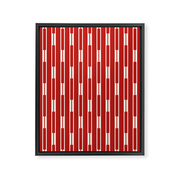 Geometric Striped Geo Chain Vertical Pattern in Red and Cream Framed Canvas Print Gallery Image 1
