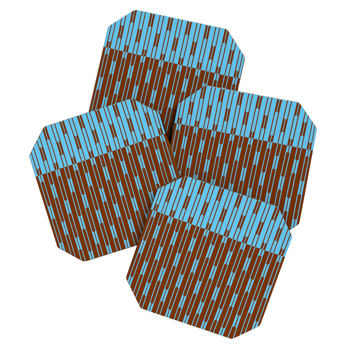 Geometric Two-Tone Geo Chain Pattern in Sky Blue and Chestnut Brown Coaster Gallery Image 1