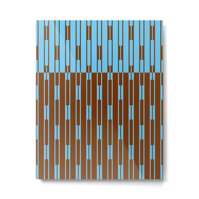 Geometric Two-Tone Geo Chain Pattern in Sky Blue and Chestnut Brown Metal Print Gallery Image 1