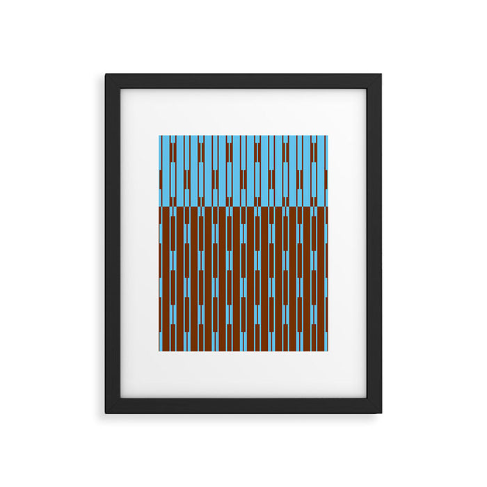 Geometric Two-Tone Geo Chain Pattern in Sky Blue and Chestnut Brown Framed Art Print Gallery Image 1