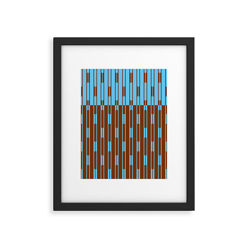 Geometric Two-Tone Geo Chain Pattern in Sky Blue and Chestnut Brown Framed Art Print Gallery Image 6