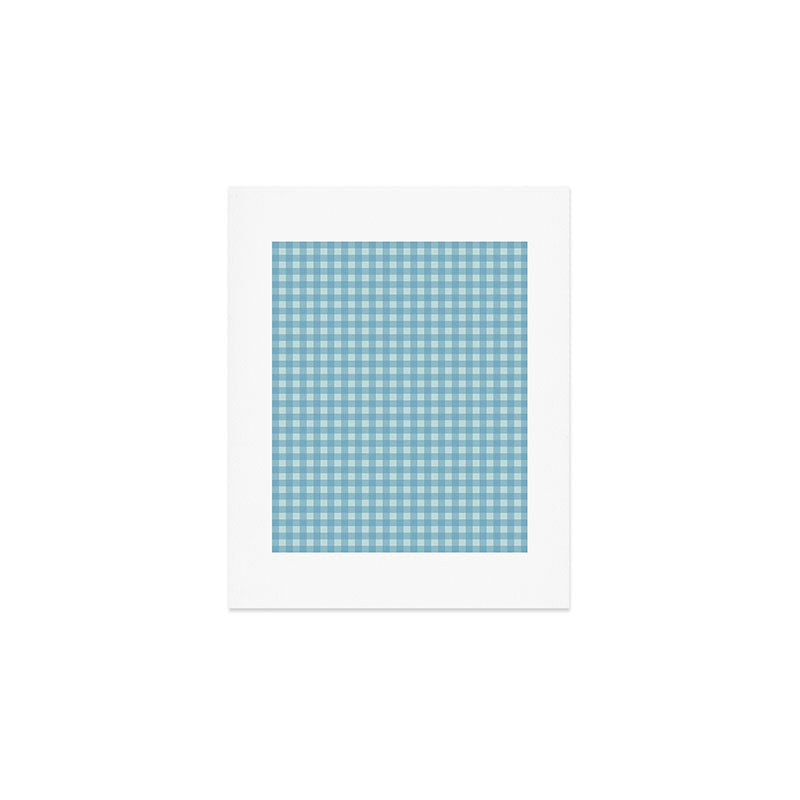 Gingham Check Country Cottage Pattern in Light Blue Tones Art Print Gallery Image 1