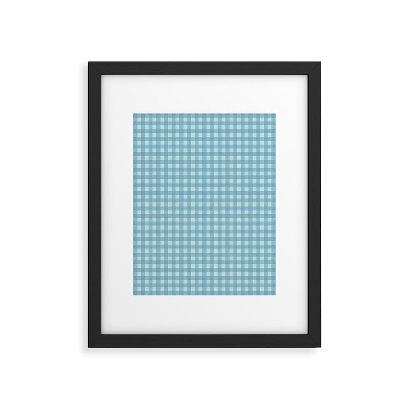 Gingham Check Country Cottage Pattern in Light Blue Tones Framed Art Print Gallery Image 5