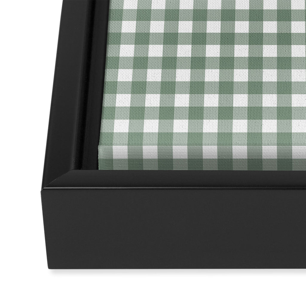 Gingham Check Country Cottage Pattern in Sage Green and White Framed Canvas Print Gallery Image 3