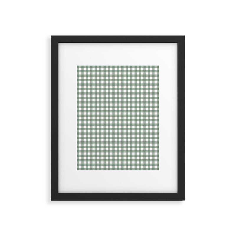 Gingham Check Country Cottage Pattern in Sage Green and White Framed Art Print Gallery Image 5