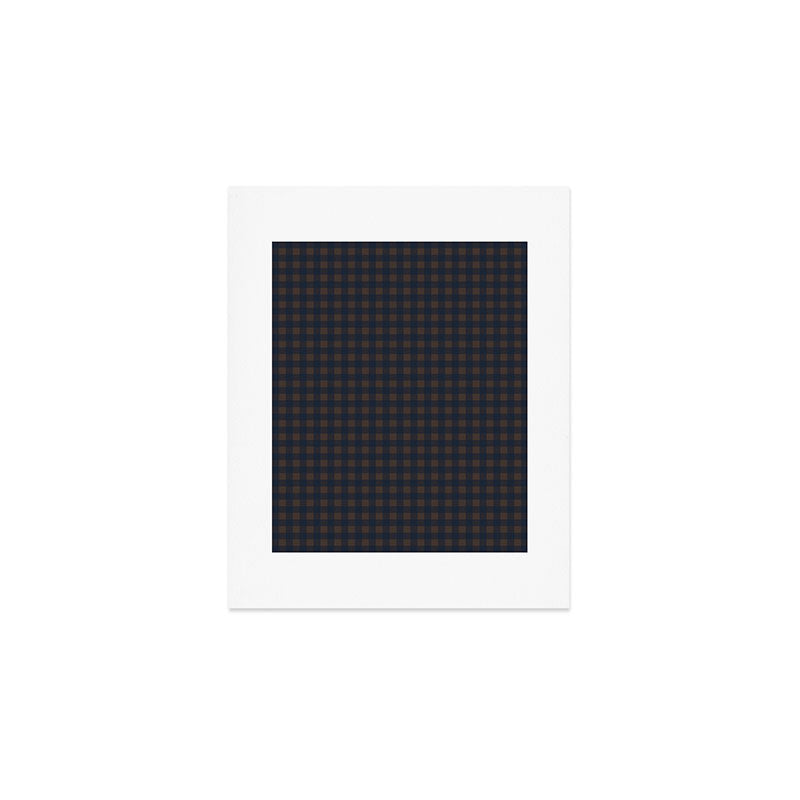 Gingham Check Dark Plaid Pattern in Navy Blue and Brown Art Print Gallery Image 1
