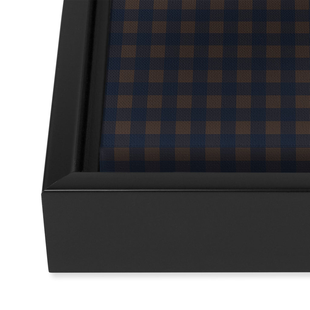 Gingham Check Dark Plaid Pattern in Navy Blue and Brown Framed Canvas Print Gallery Image 3