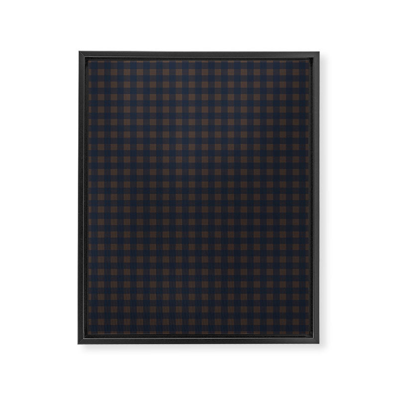 Gingham Check Dark Plaid Pattern in Navy Blue and Brown Framed Canvas Print Gallery Image 6