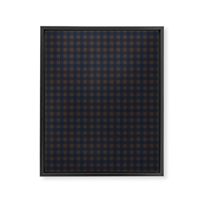 Gingham Check Dark Plaid Pattern in Navy Blue and Brown Framed Canvas Print Gallery Image 1