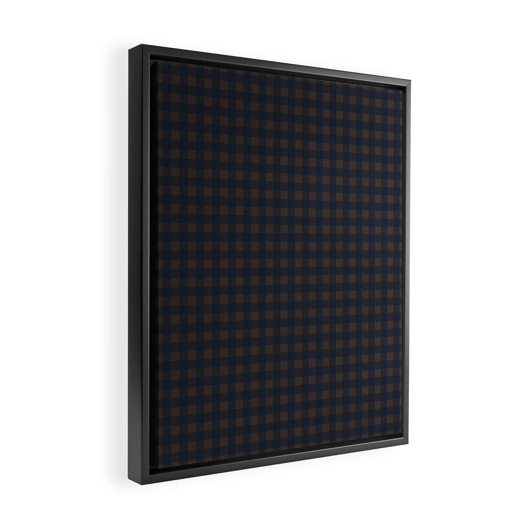 Gingham Check Dark Plaid Pattern in Navy Blue and Brown Framed Canvas Print Gallery Image 2