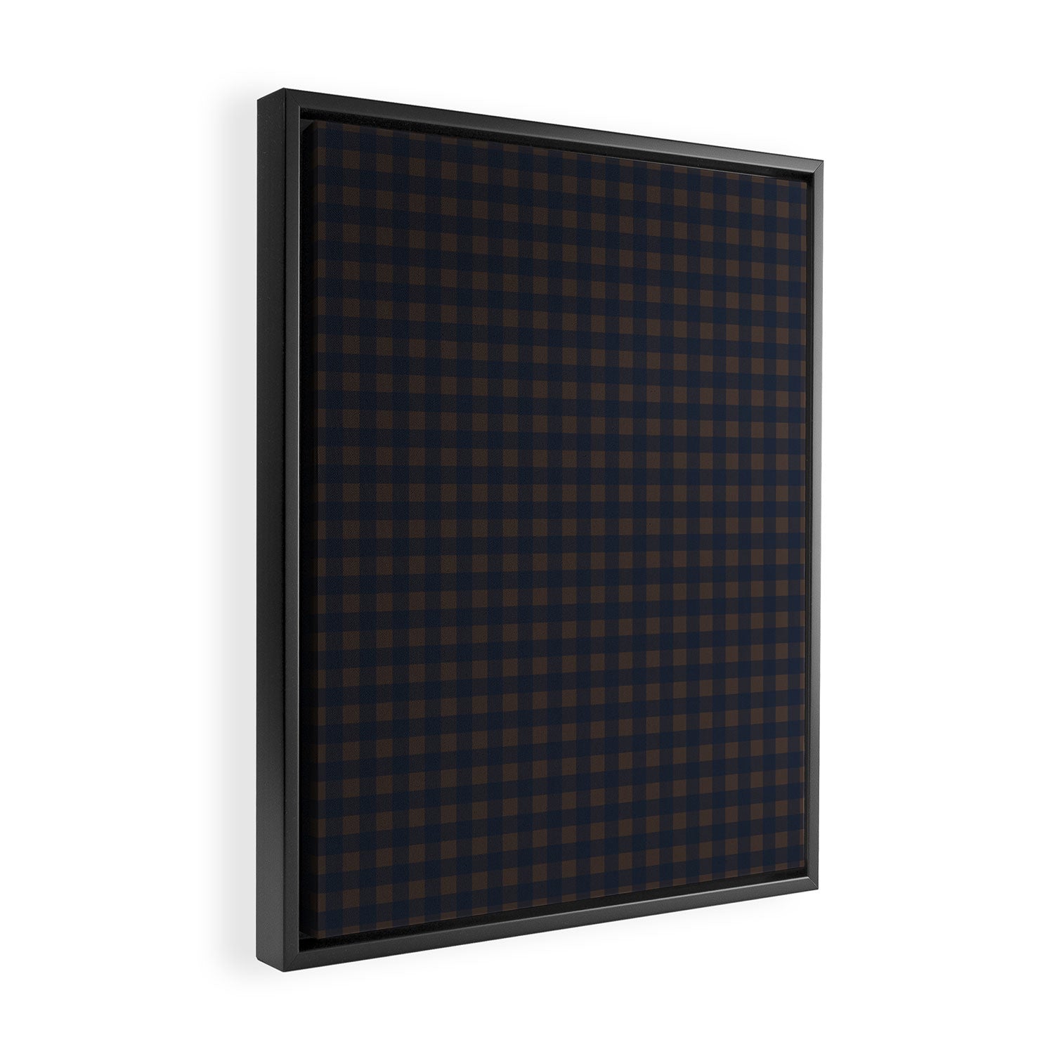 Gingham Check Dark Plaid Pattern in Navy Blue and Brown Framed Canvas Print Gallery Image 2
