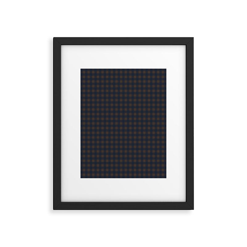 Gingham Check Dark Plaid Pattern in Navy Blue and Brown Framed Art Print Gallery Image 5