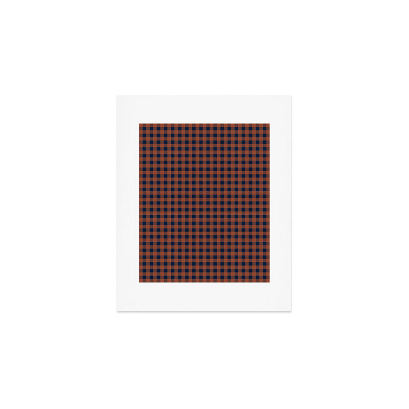 Gingham Check Dark Plaid Pattern in Navy Blue and Burnt Orange Art Print Gallery Image 1