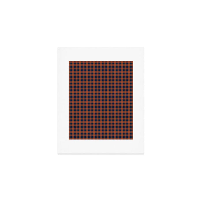 Gingham Check Dark Plaid Pattern in Navy Blue and Burnt Orange Art Print Gallery Image 1