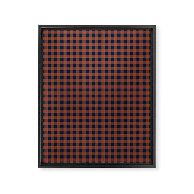 Gingham Check Dark Plaid Pattern in Navy Blue and Burnt Orange Framed Canvas Print Gallery Image 6