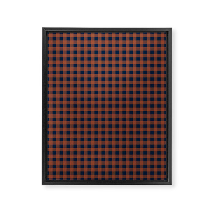 Gingham Check Dark Plaid Pattern in Navy Blue and Burnt Orange Framed Canvas Print Gallery Image 1