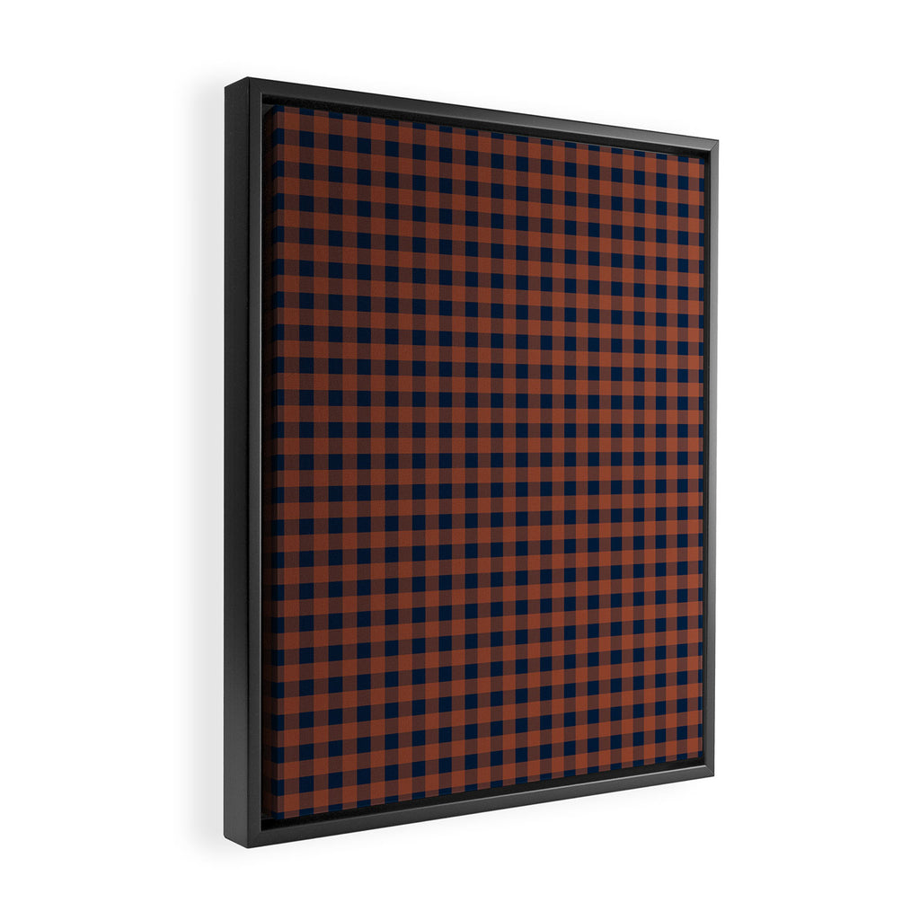 Gingham Check Dark Plaid Pattern in Navy Blue and Burnt Orange Framed Canvas Print Gallery Image 2