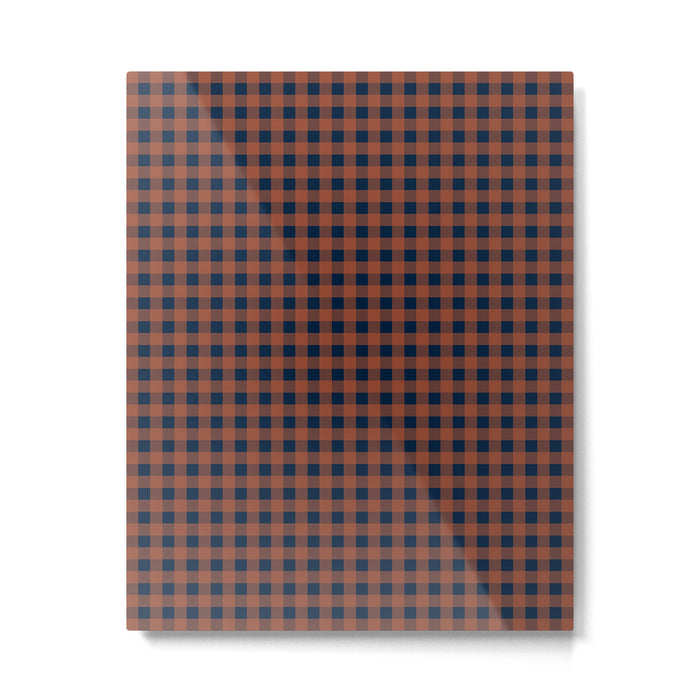Gingham Check Dark Plaid Pattern in Navy Blue and Burnt Orange Metal Print Gallery Image 1