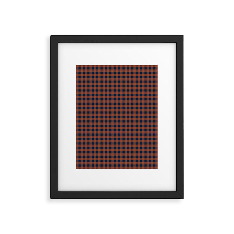 Gingham Check Dark Plaid Pattern in Navy Blue and Burnt Orange Framed Art Print Gallery Image 5