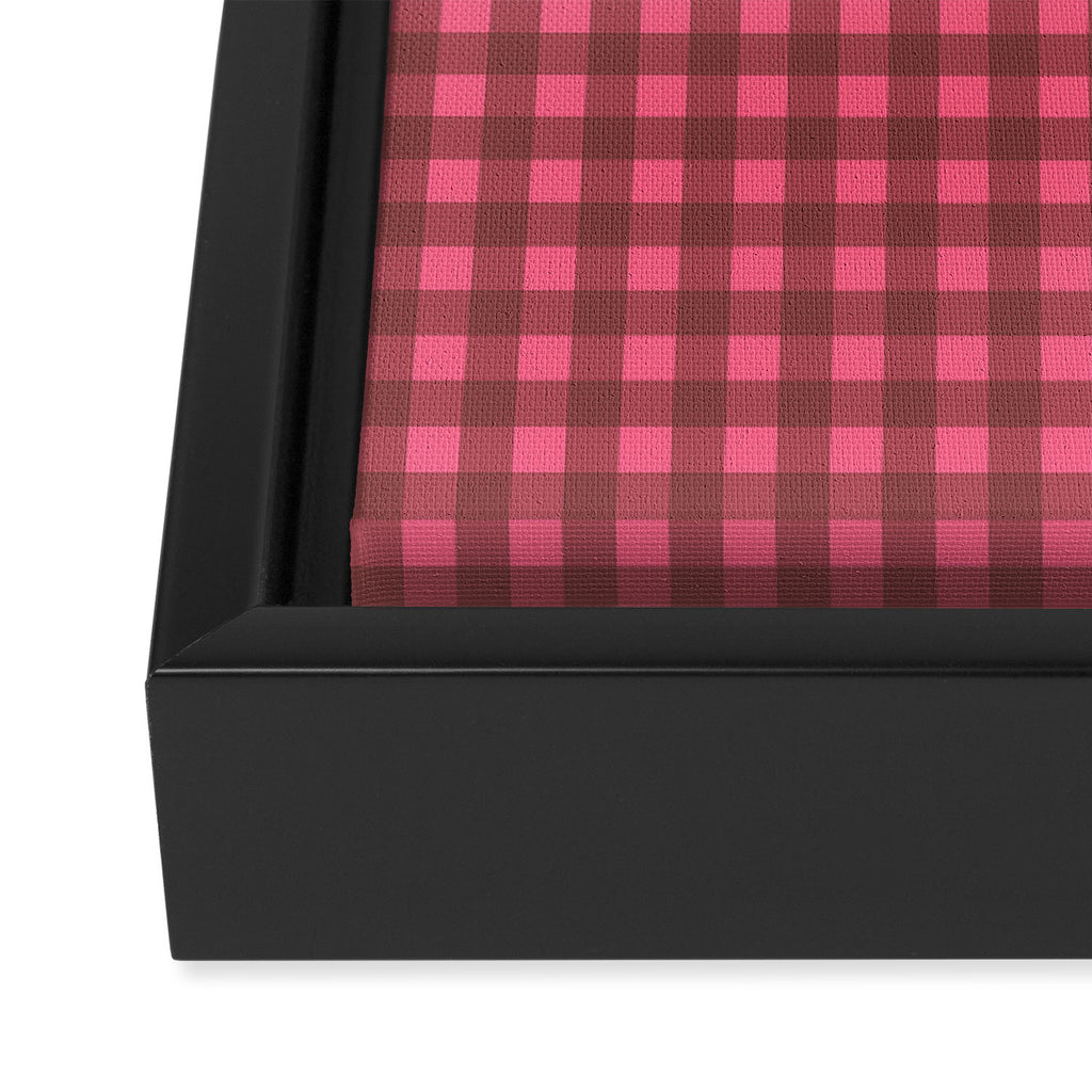 Gingham Check Eclectic Plaid Pattern in Brown and Pink Framed Canvas Print Gallery Image 3