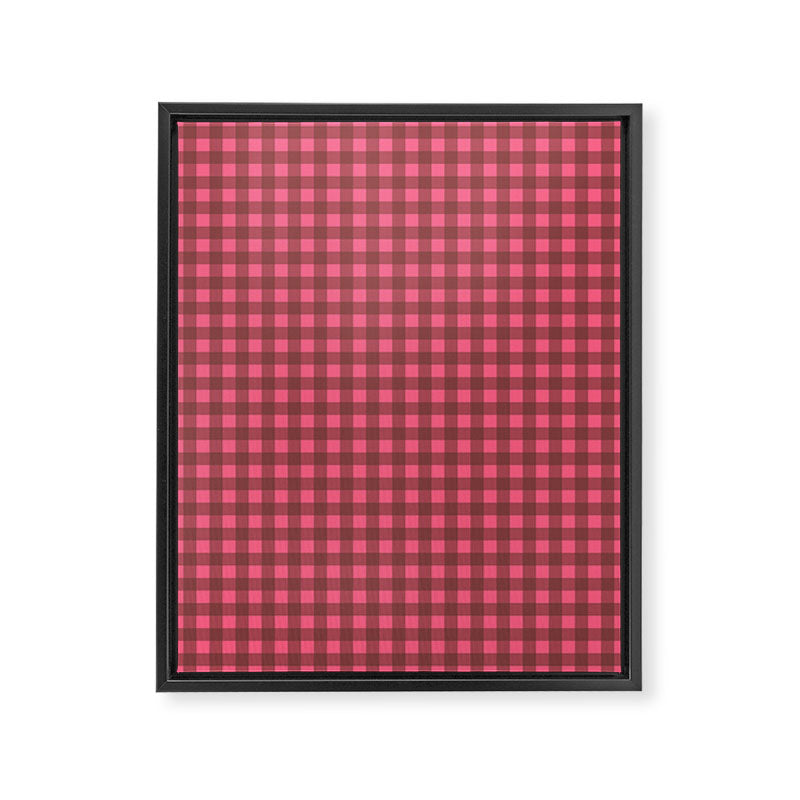 Gingham Check Eclectic Plaid Pattern in Brown and Pink Framed Canvas Print Gallery Image 6